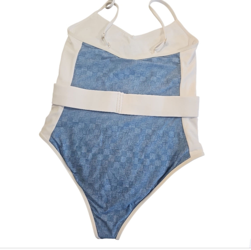NWT Beach Riot Harmony Belted One Piece Swimsuit Denim Daze Blue sz L - Picture 6 of 7
